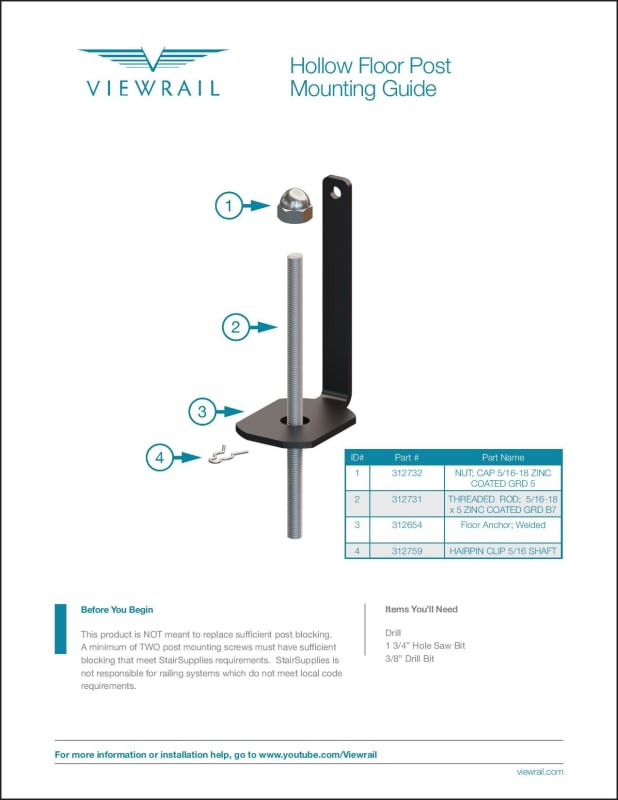 Hollow Floor Post Mounting Bracket Kit