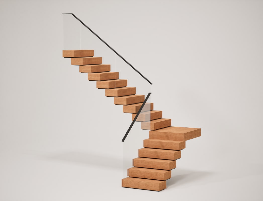 90-degree Stack Stringer with Glass Railing
