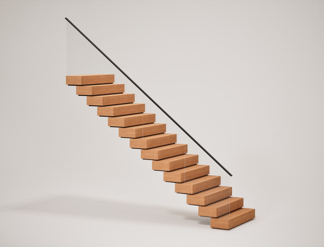 Straight Stack Stringer with Glass Railing