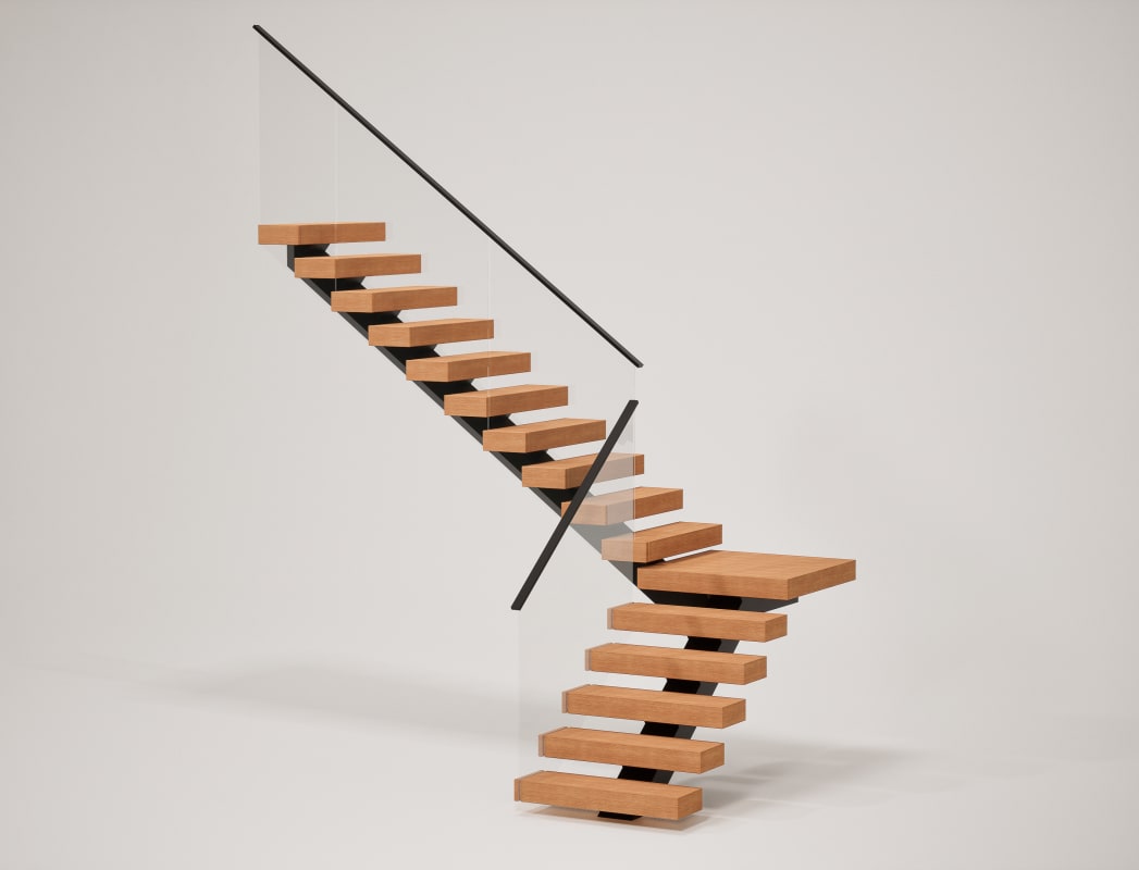 90-degree Mono Stringer with Glass Railing