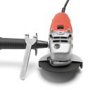 Red SKIL angle grinder front view with wrench accessory