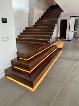 Walnut stack stair with LED lighting