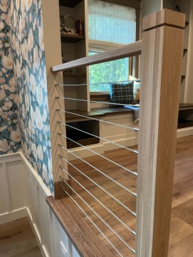 Wood newel with cable infill