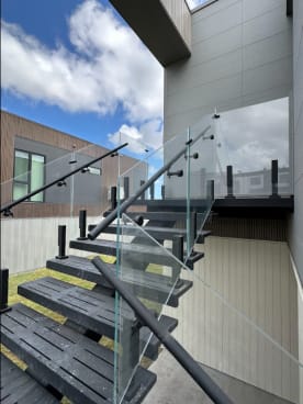 Exterior stair with talon glass railing