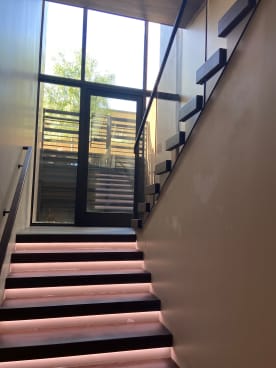 LED-lit walnut treads