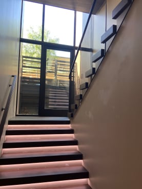 LED-lit walnut treads