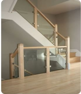 Glass panels between wood posts