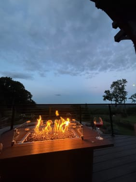 Deck with cable railing and fire table