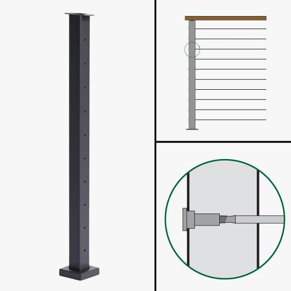 Signature Slim Rod Railing, Surface Mount, Flat Top, Level Tension Post