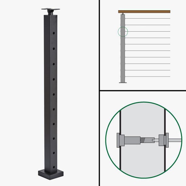 Signature Cable Railing, Surface Mount, Universal Top, Level Tension Post