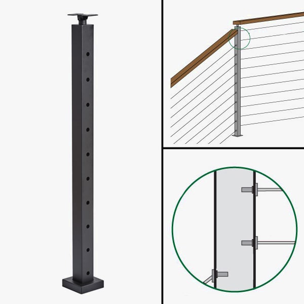 Signature Cable Railing, Surface Mount, Universal Top, Different Height Angle to level Straight Transition Post