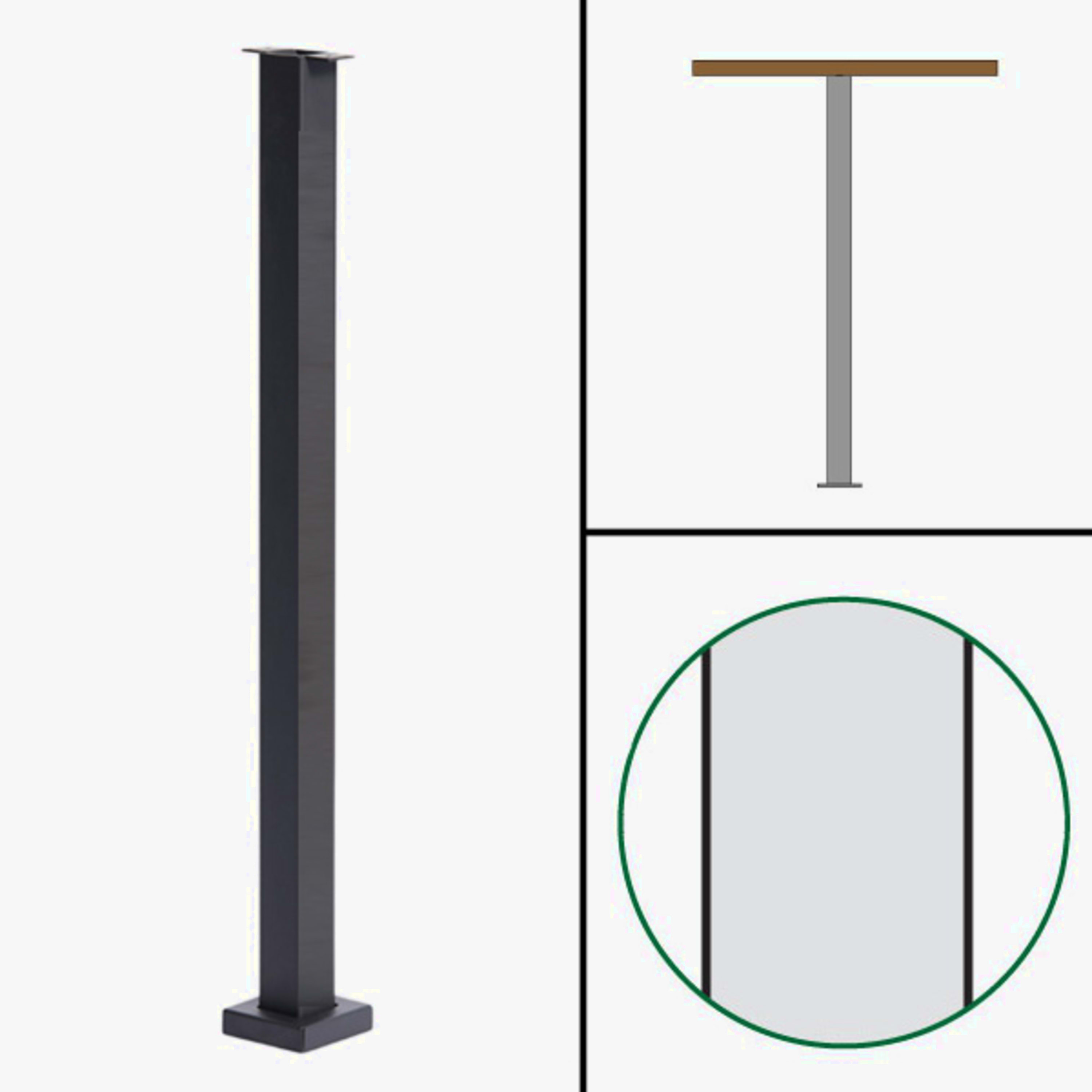 Signature Slim Rod Railing, Surface Mount, Flat Top, Blank Post