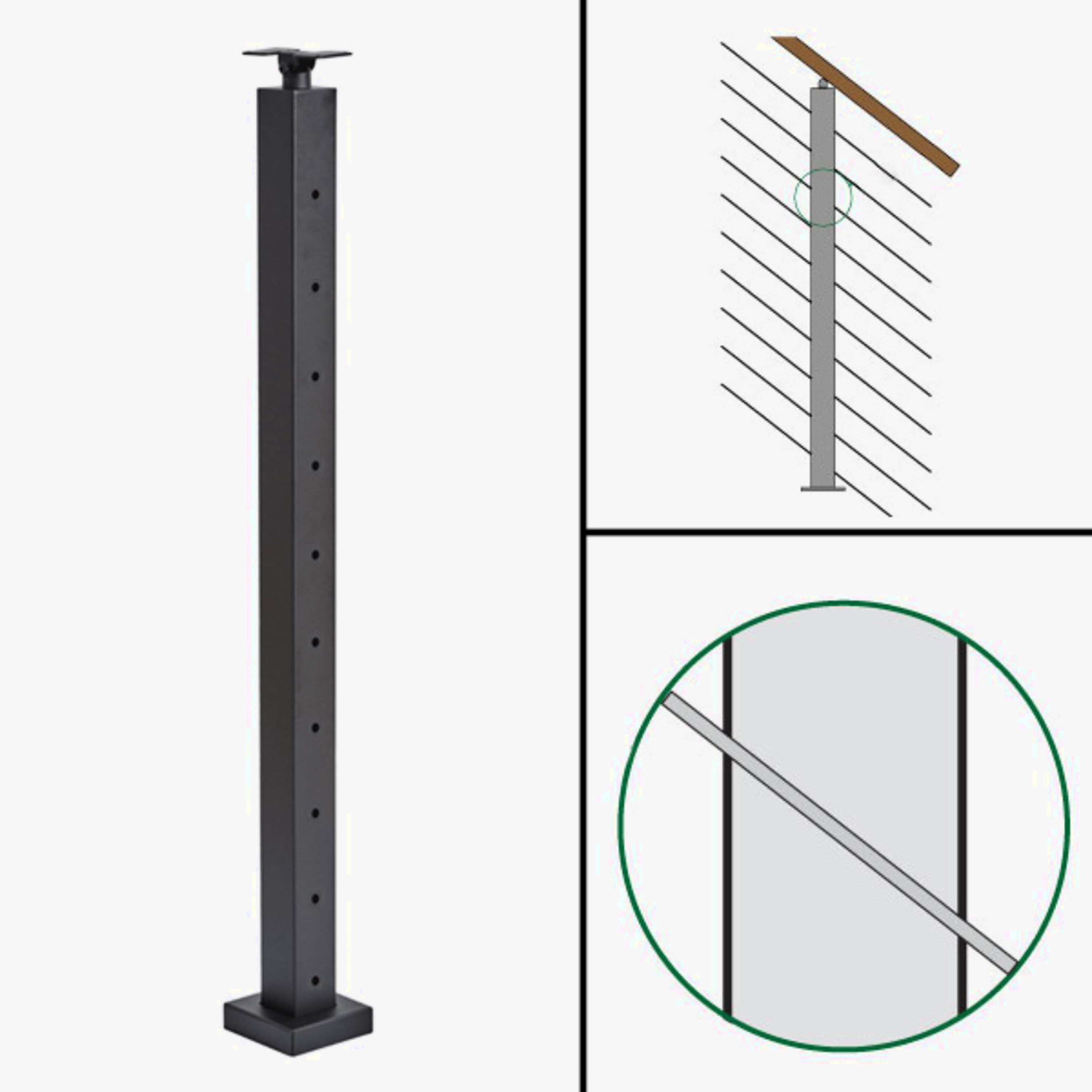Signature Slim Rod Railing, Surface Mount, Universal Top, Angle Passthrough Post