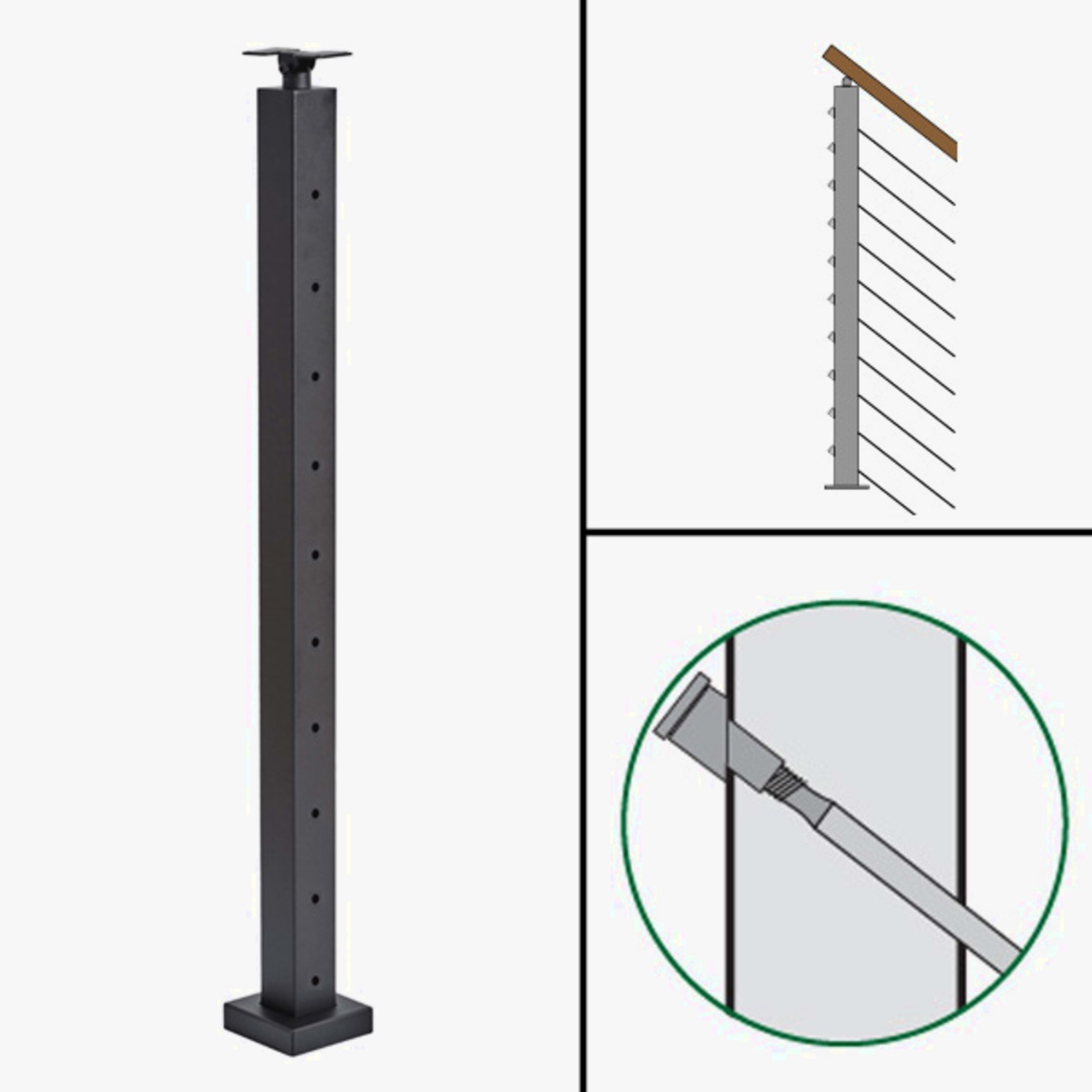 Signature Slim Rod Railing, Surface Mount, Universal Top, Angle Tension Post