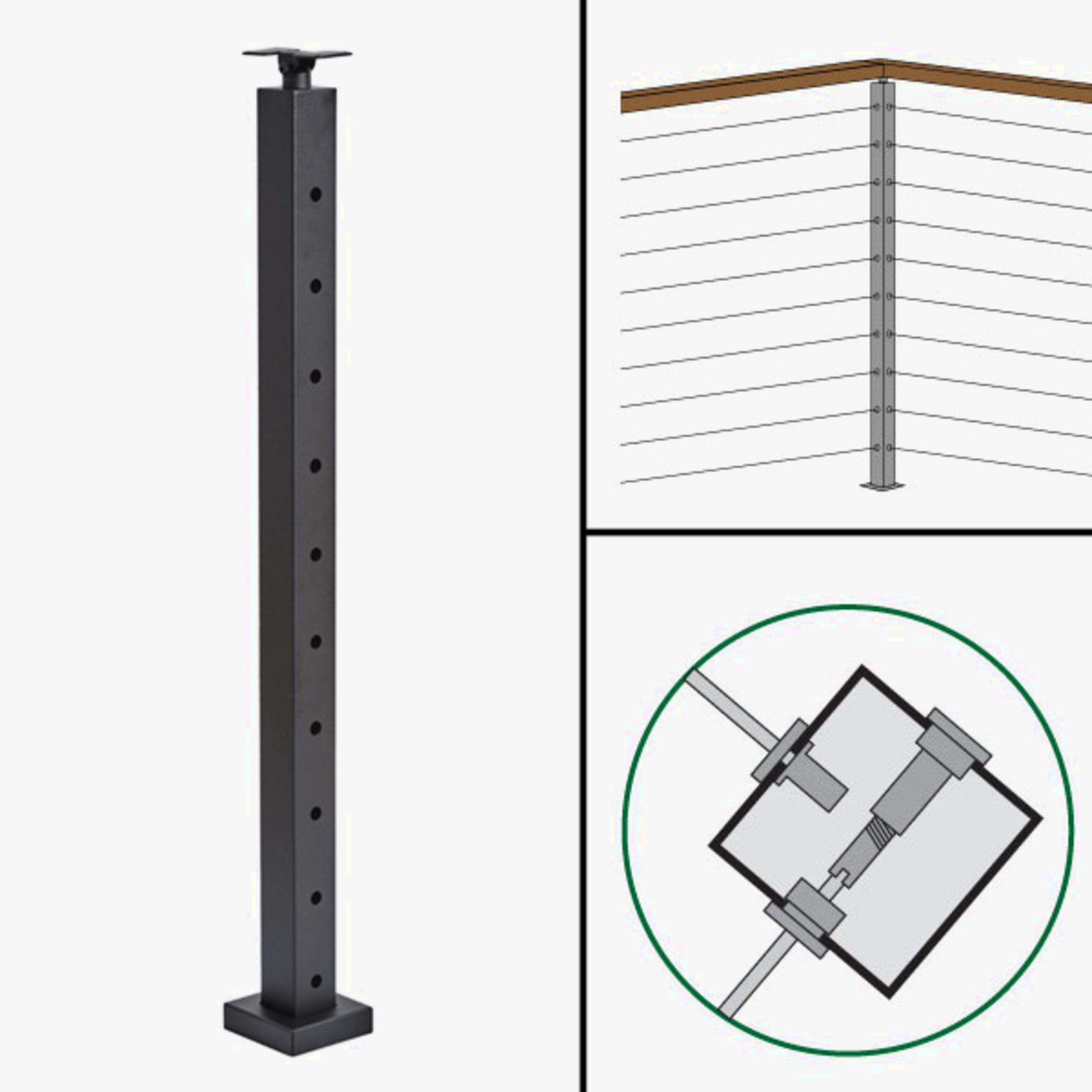 Signature Cable Railing, Surface Mount, Universal Top, Level Corner Post