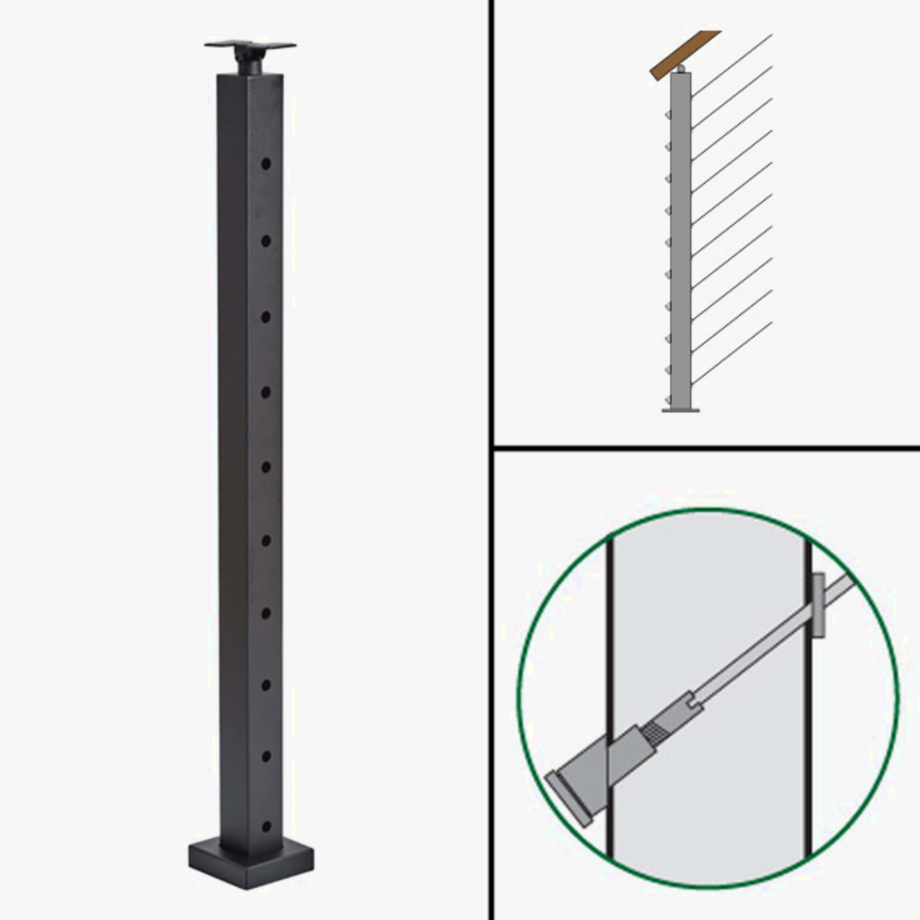 Signature Cable Railing, Surface Mount, Universal Top, Angle Tension Post