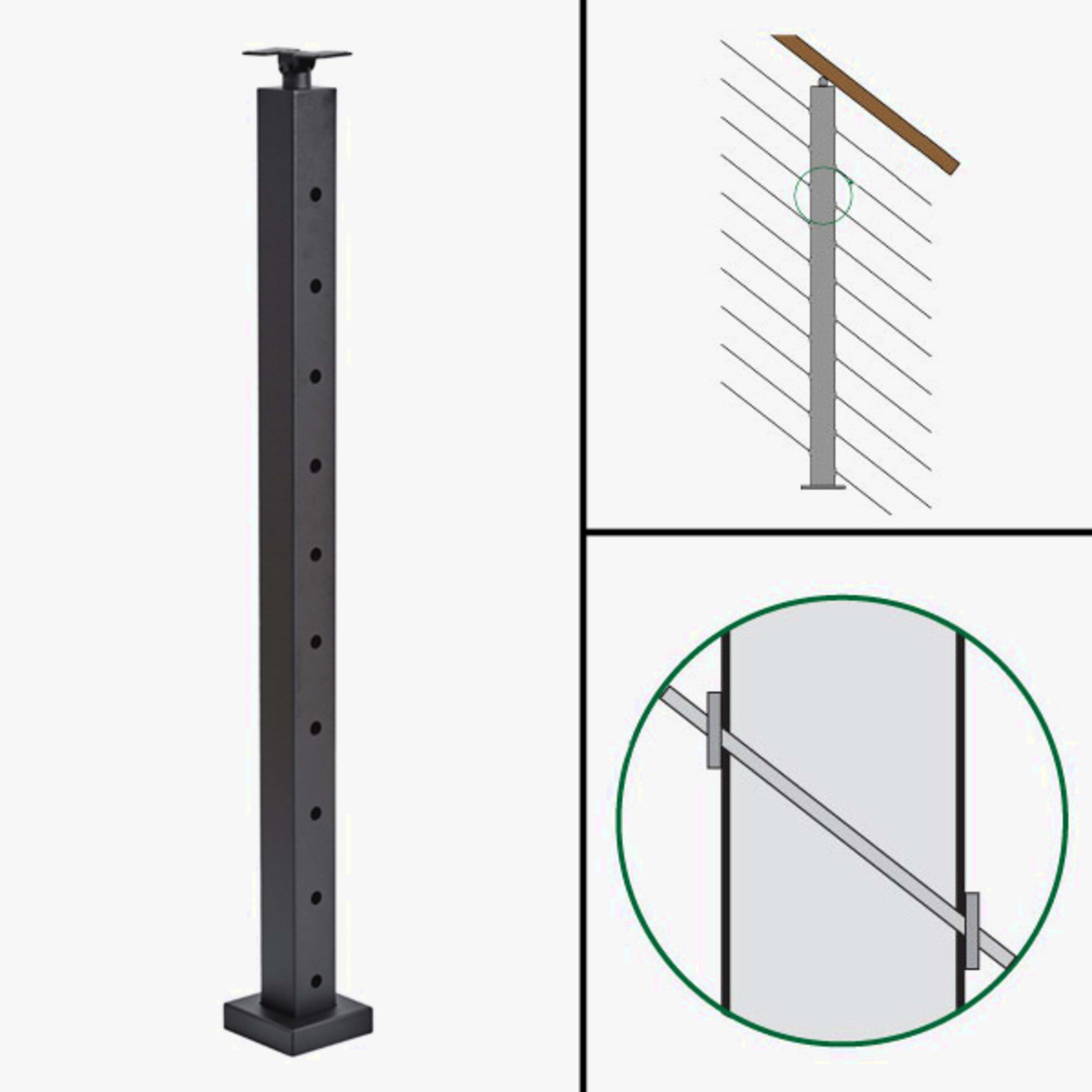 Signature Cable Railing, Surface Mount, Universal Top, Angle Passthrough Post