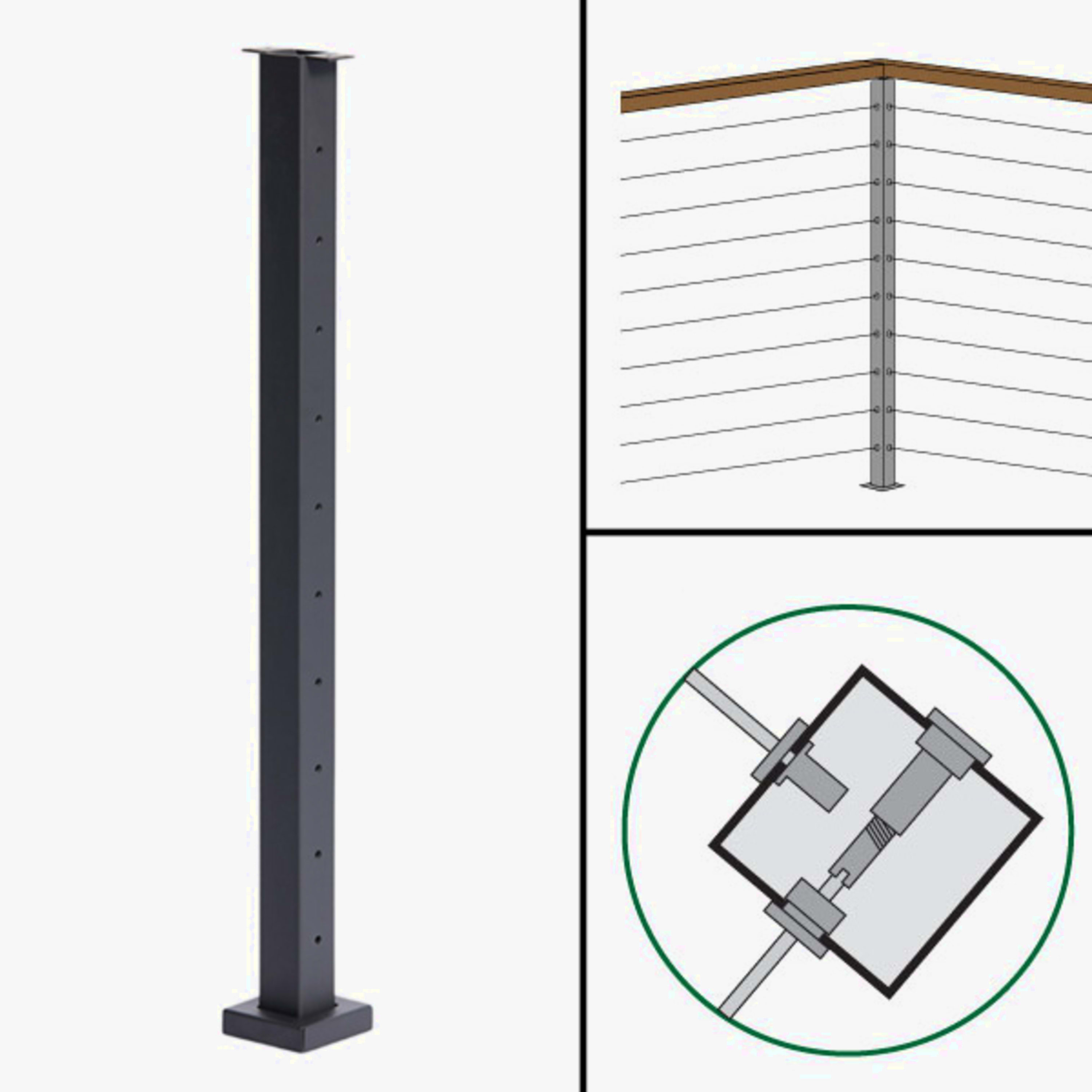 Signature Cable Railing, Surface Mount, Flat Top, Level Corner Post