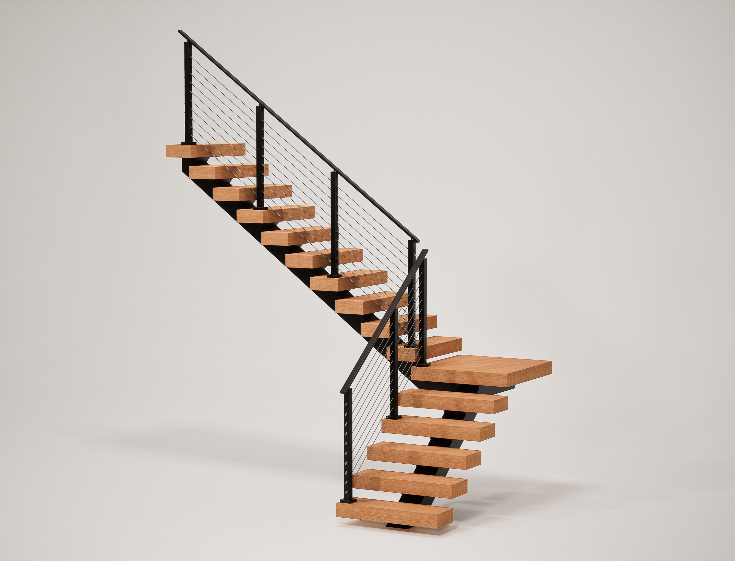 90-degree Mono Stringer with Cable Railing