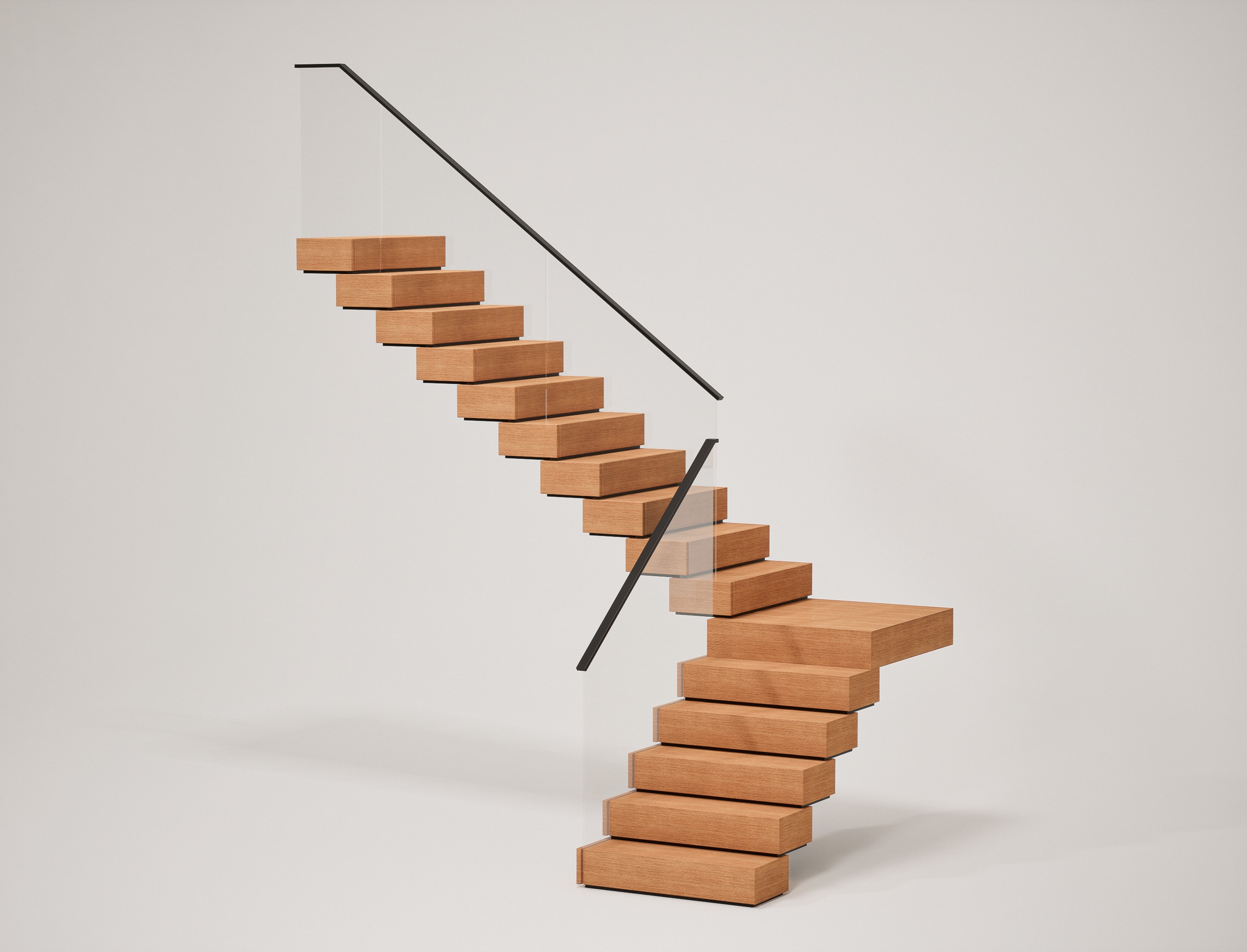 90-degree Stack Stringer with Glass Railing