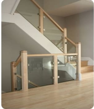 Glass panels between wood posts