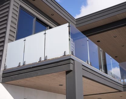 Frosted glass balcony from below