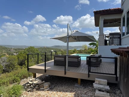 Pool deck with cable railing