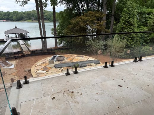 Bronze talon glass on a lakeside patio