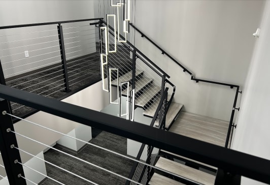 Commercial stair cable railing from above