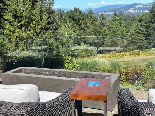 Terrace glass railing with mountain view