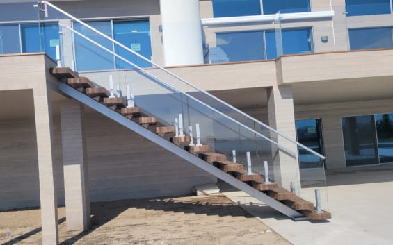 Exterior stainless mono stair with glass