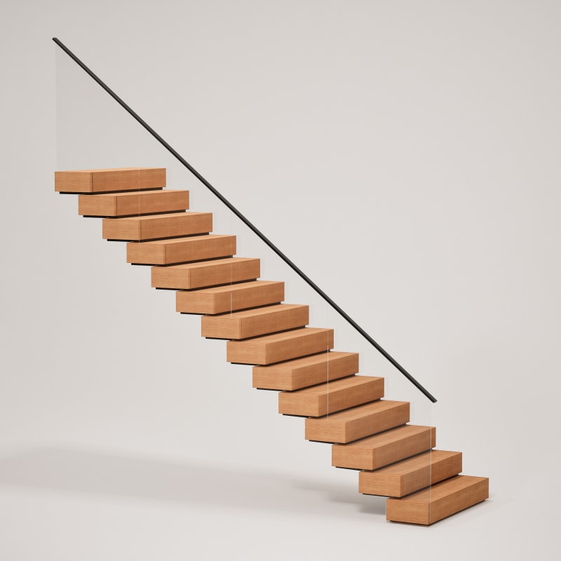 Straight Stack Stringer with Glass Railing