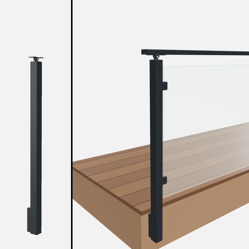 Level End Post, Signature Glass, Slim Side Mount, Universal Top