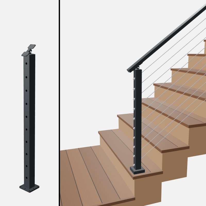 Angle End Post Bottom of Stairs, Signature Cable, Surface Mount, Universal Top