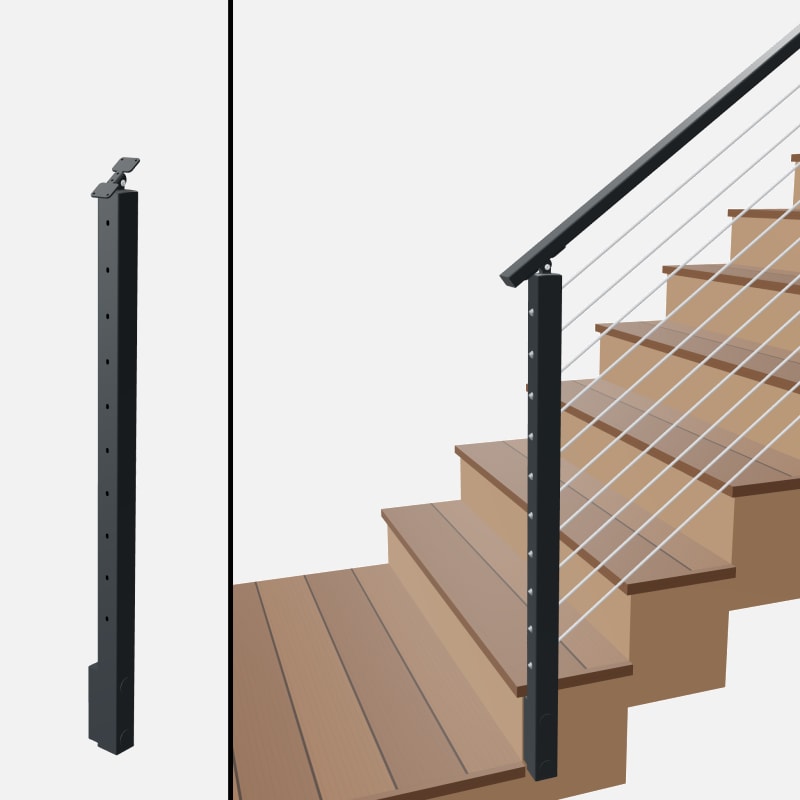 Angle End Post Bottom of Stairs, Signature Slim Rod, Slim Side Mount, Universal Top