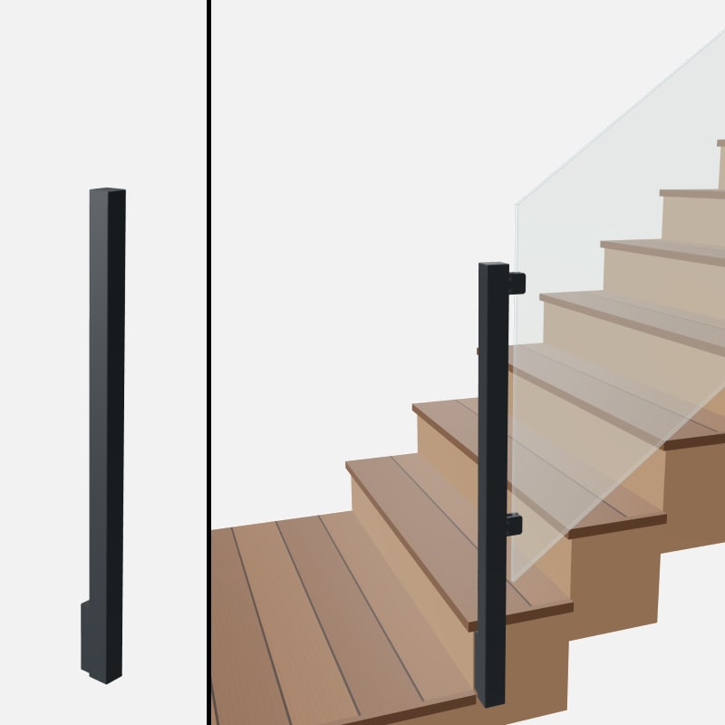 Angle End Post Bottom of Stairs, Signature Barrier Glass, Slim Side Mount