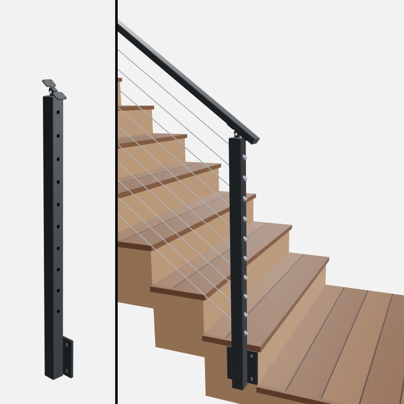 Angle End Post Bottom of Stairs, Signature Cable, Side Mount, Universal Top