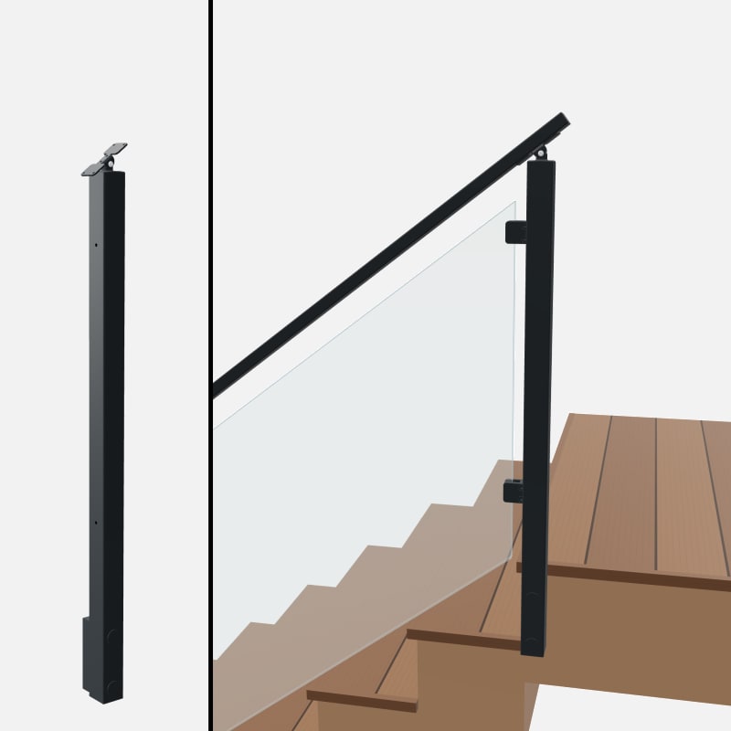 Angle End Post Top of Stairs, Signature Glass, Slim Side Mount, Universal Top