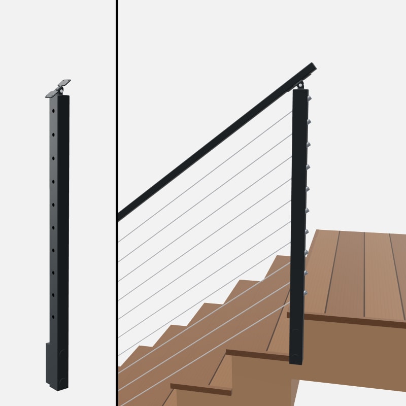 Angle End Post Top of Stairs, Signature Cable, Slim Side Mount, Universal Top
