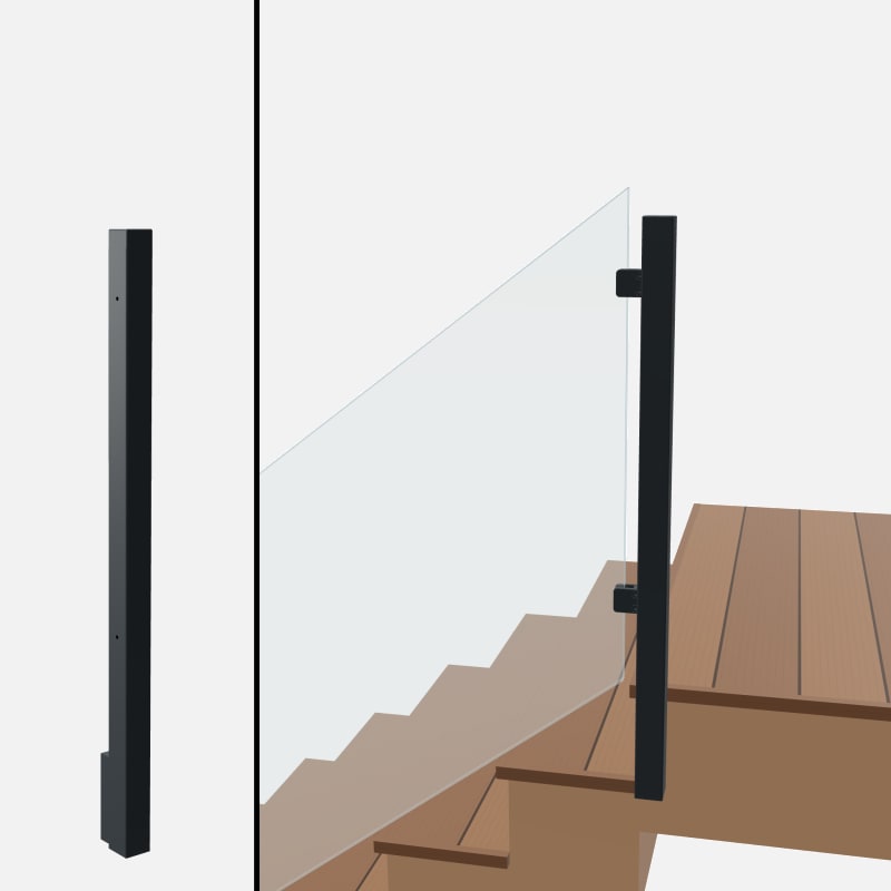Angle End Post Top of Stairs, Signature Barrier Glass, Slim Side Mount