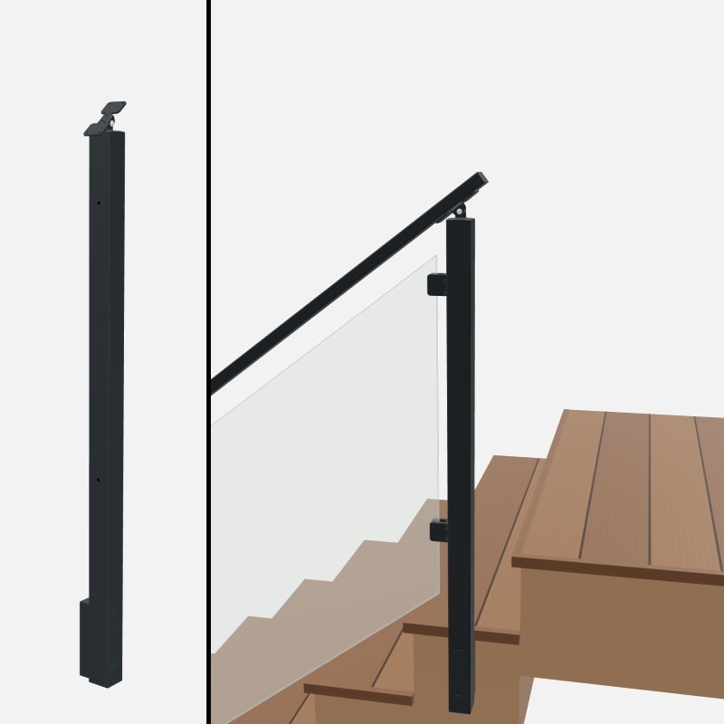 Angle End Post Rear Mount Top of Stairs, Signature Glass, Slim Side Mount, Universal Top