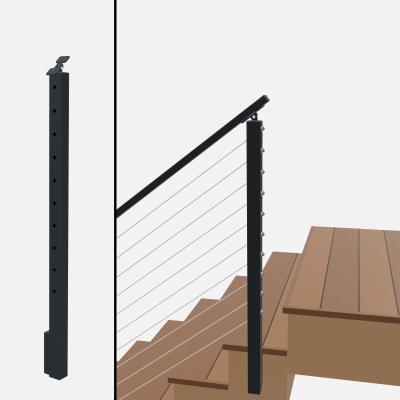 Angle End Post Rear Mount Top of Stairs, Signature Cable, Slim Side Mount, Universal Top