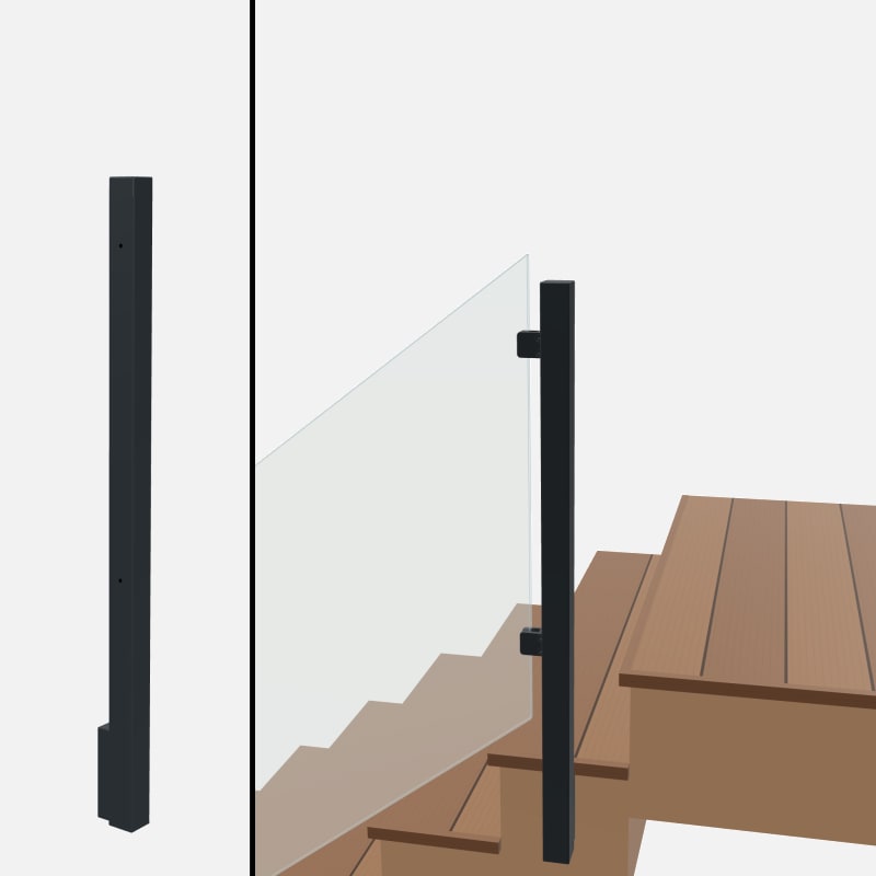Angle End Post Rear Mount Top of Stairs, Signature Barrier Glass, Slim Side Mount