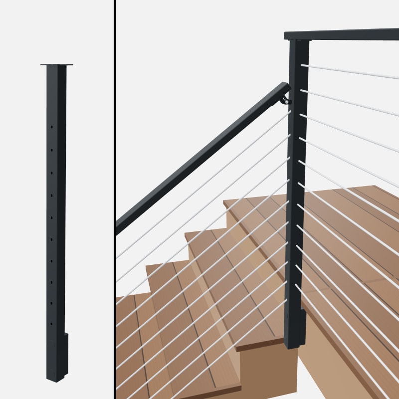 Angle to Level Corner Transition Post - Signature Slim Rod - Slim Side Mount - Flat Top