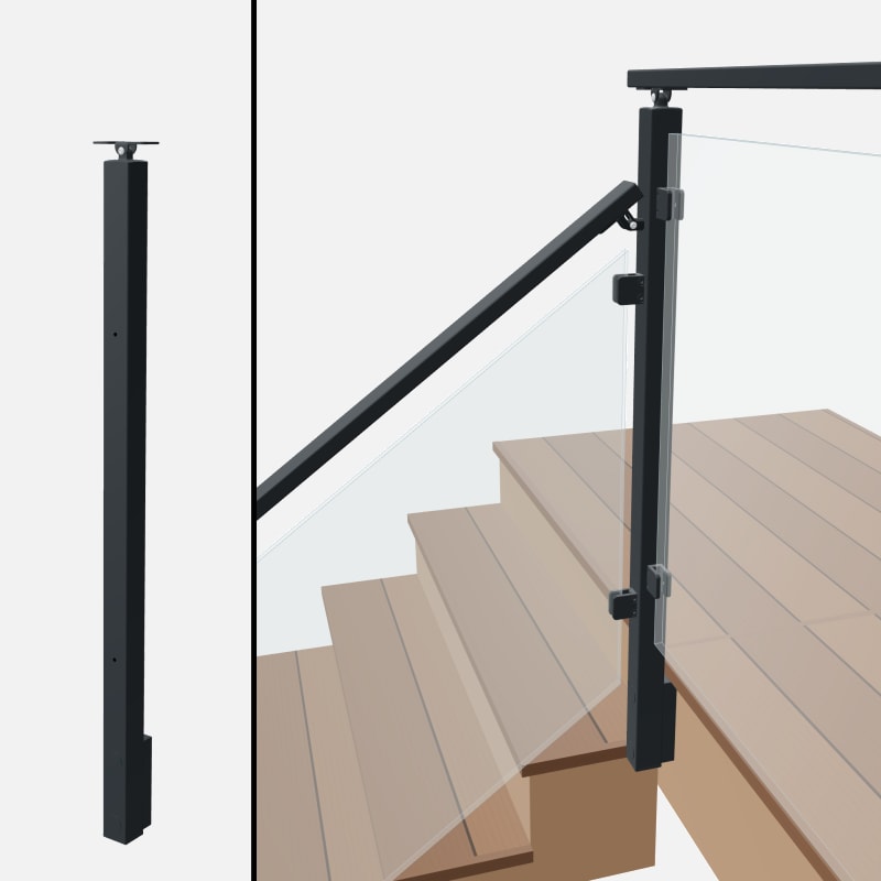 Angle to Level Corner Transition Post - Signature Glass - Slim Side Mount - Universal Top