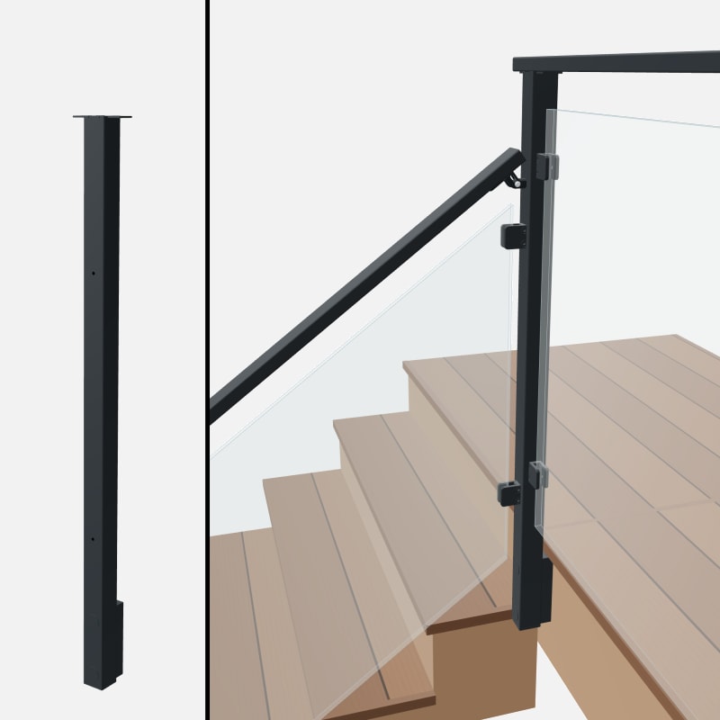 Angle to Level Corner Transition Post - Signature Glass - Slim Side Mount - Flat Top