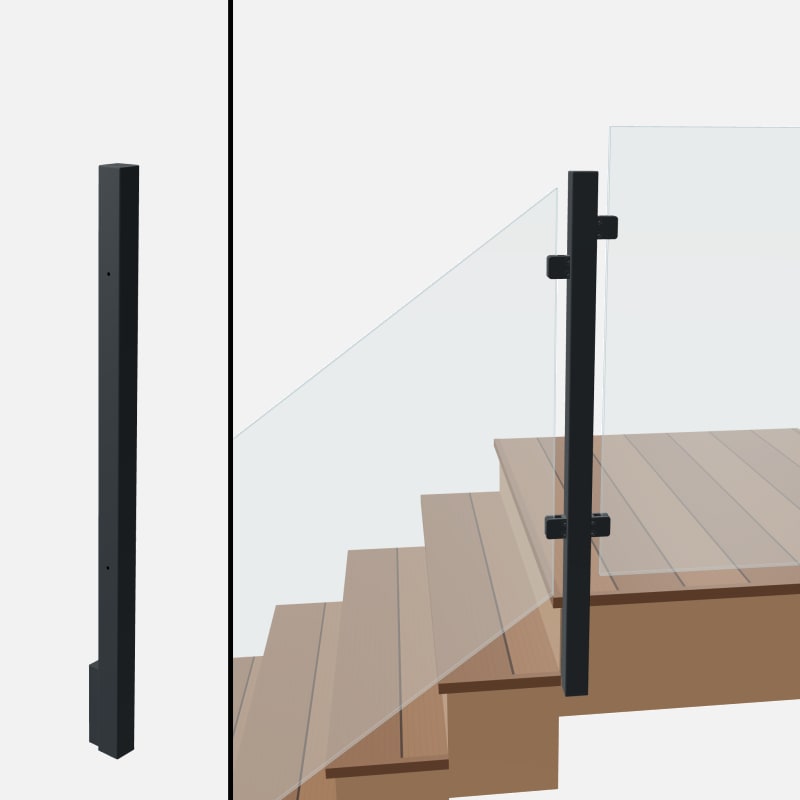 Angle to Level Straight Transition Post - Signature Barrier Glass - Slim Side Mount - Barrier Top
