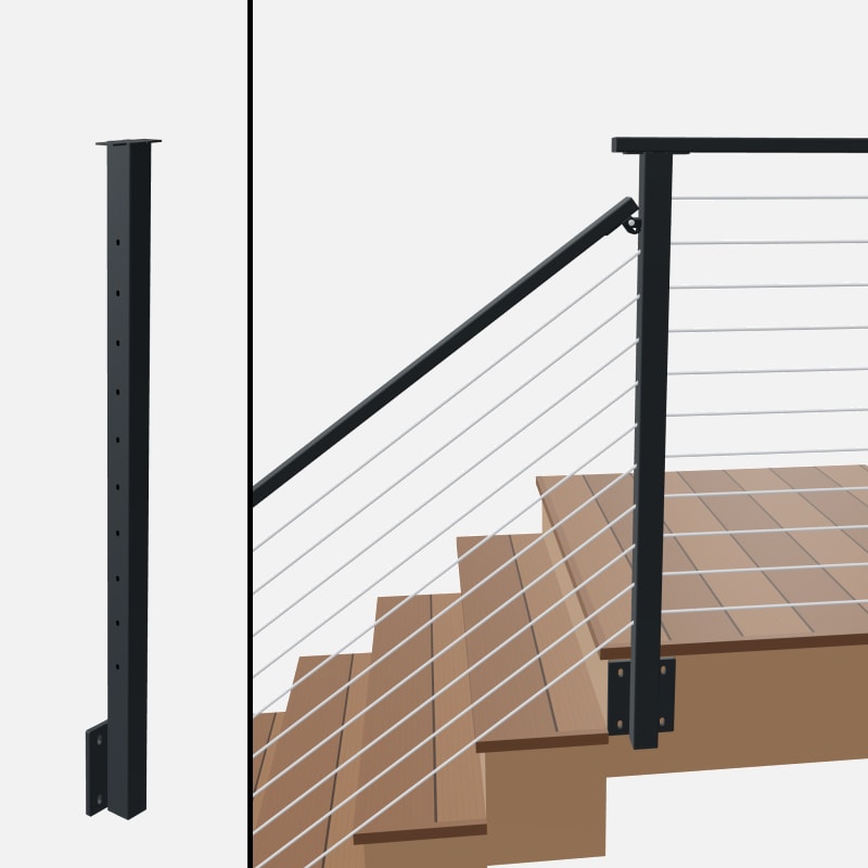 Angle to Level Straight Transition Post - Signature Slim Rod - Side Mount - Flat Top