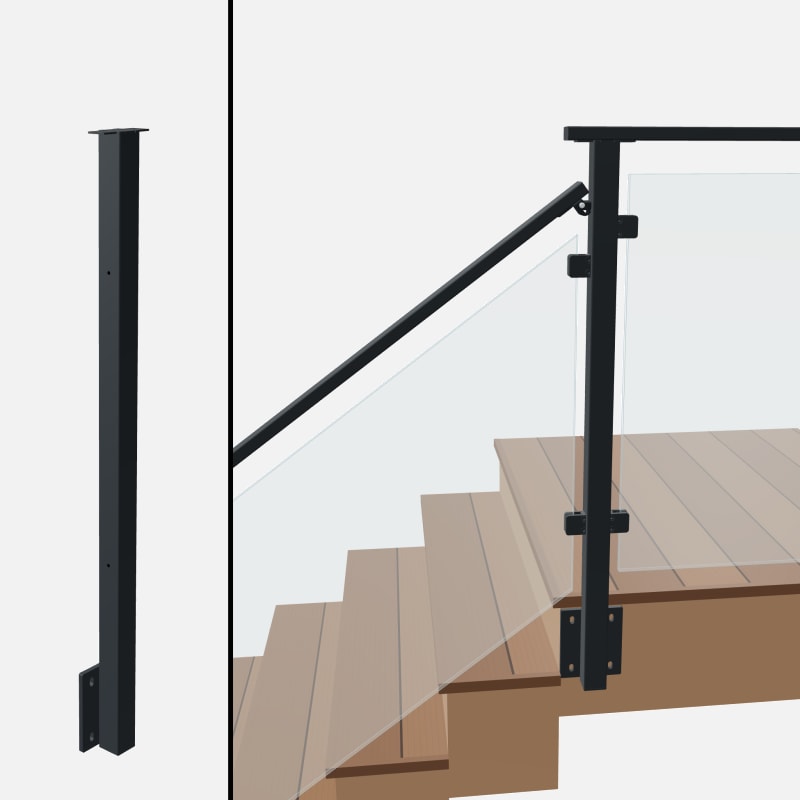 Angle to Level Straight Transition Post - Signature Glass - Side Mount - Flat Top