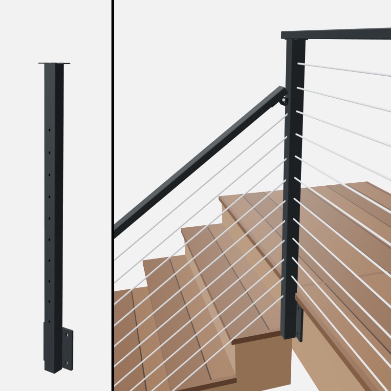 Angle to Level Corner Transition Post - Signature Slim Rod - Side Mount - Flat Top